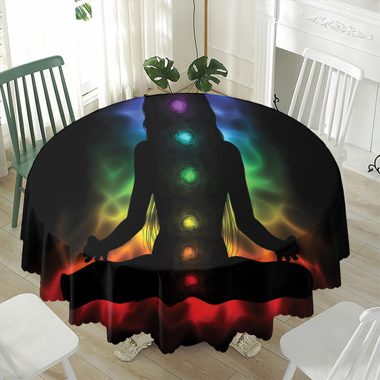 Seven Chakras Aura Print Waterproof Round Tablecloth