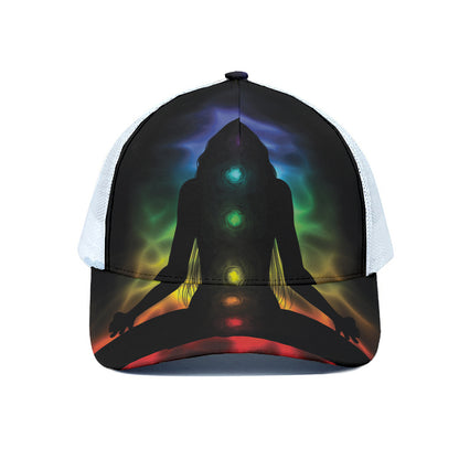 Seven Chakras Aura Print White Mesh Trucker Cap