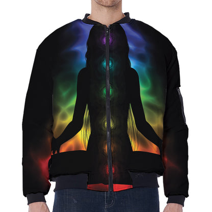 Seven Chakras Aura Print Zip Sleeve Bomber Jacket