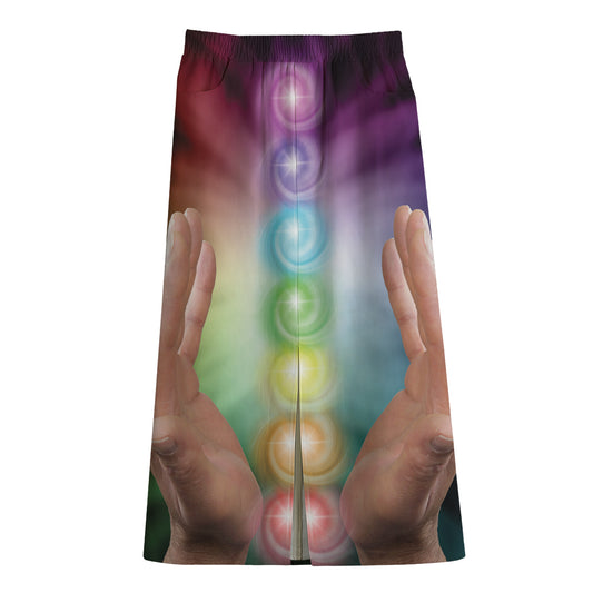 Seven Chakras Energy Print Cotton Front Slit Maxi Skirt