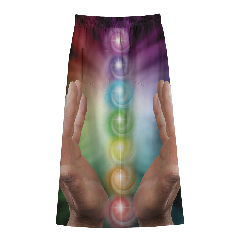 Seven Chakras Energy Print Cotton Front Slit Maxi Skirt