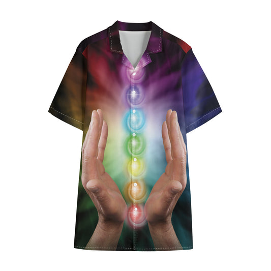 Seven Chakras Energy Print Cotton Hawaiian Shirt