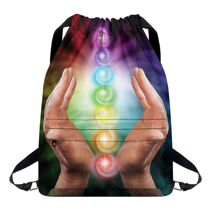 Seven Chakras Energy Print Drawstring Backpack