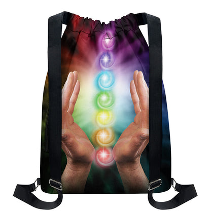 Seven Chakras Energy Print Drawstring Backpack
