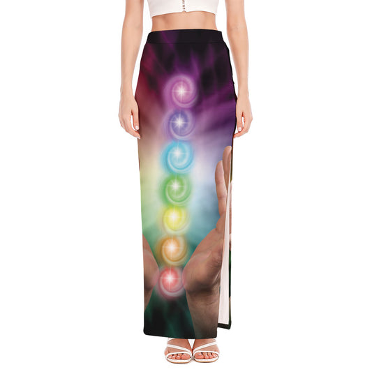 Seven Chakras Energy Print High Slit Maxi Skirt
