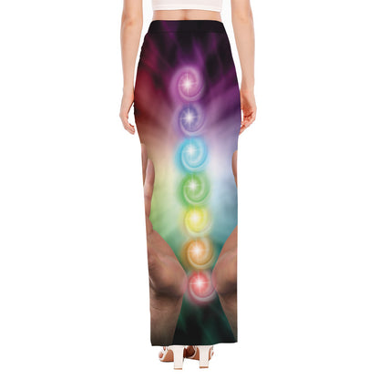 Seven Chakras Energy Print High Slit Maxi Skirt