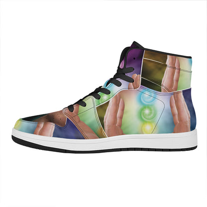 Seven Chakras Energy Print High Top Leather Sneakers