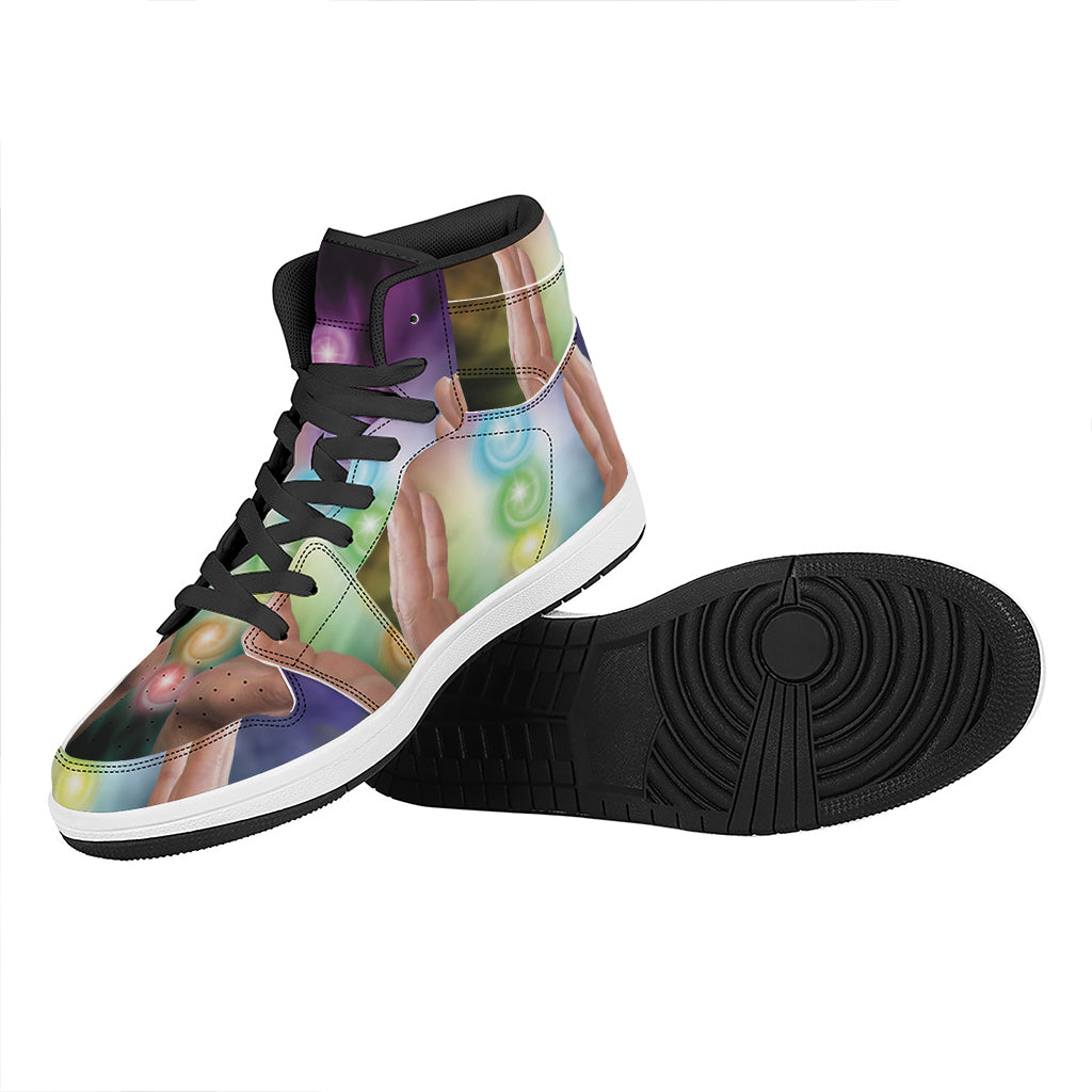 Seven Chakras Energy Print High Top Leather Sneakers