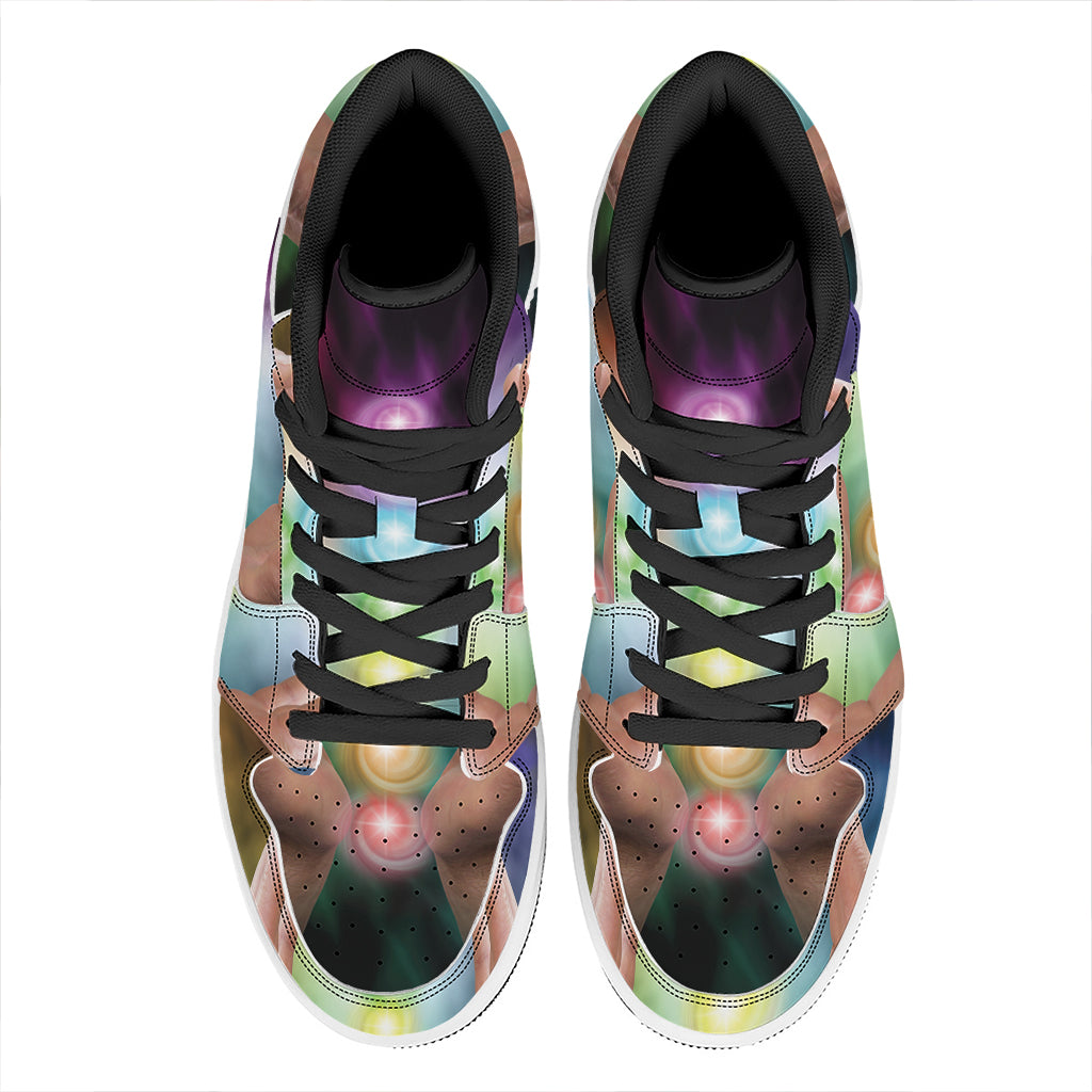 Seven Chakras Energy Print High Top Leather Sneakers