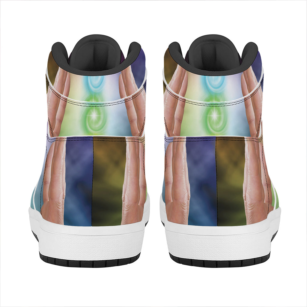 Seven Chakras Energy Print High Top Leather Sneakers