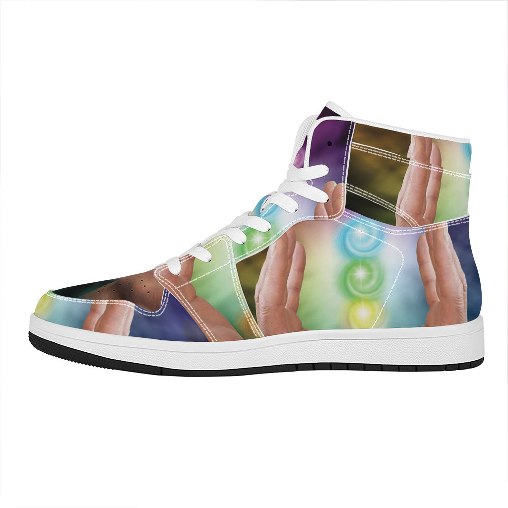 Seven Chakras Energy Print High Top Leather Sneakers