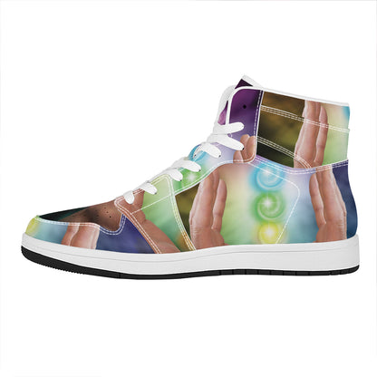 Seven Chakras Energy Print High Top Leather Sneakers