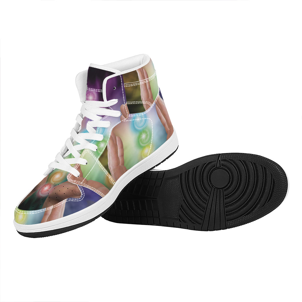 Seven Chakras Energy Print High Top Leather Sneakers