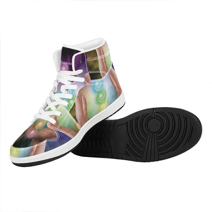 Seven Chakras Energy Print High Top Leather Sneakers