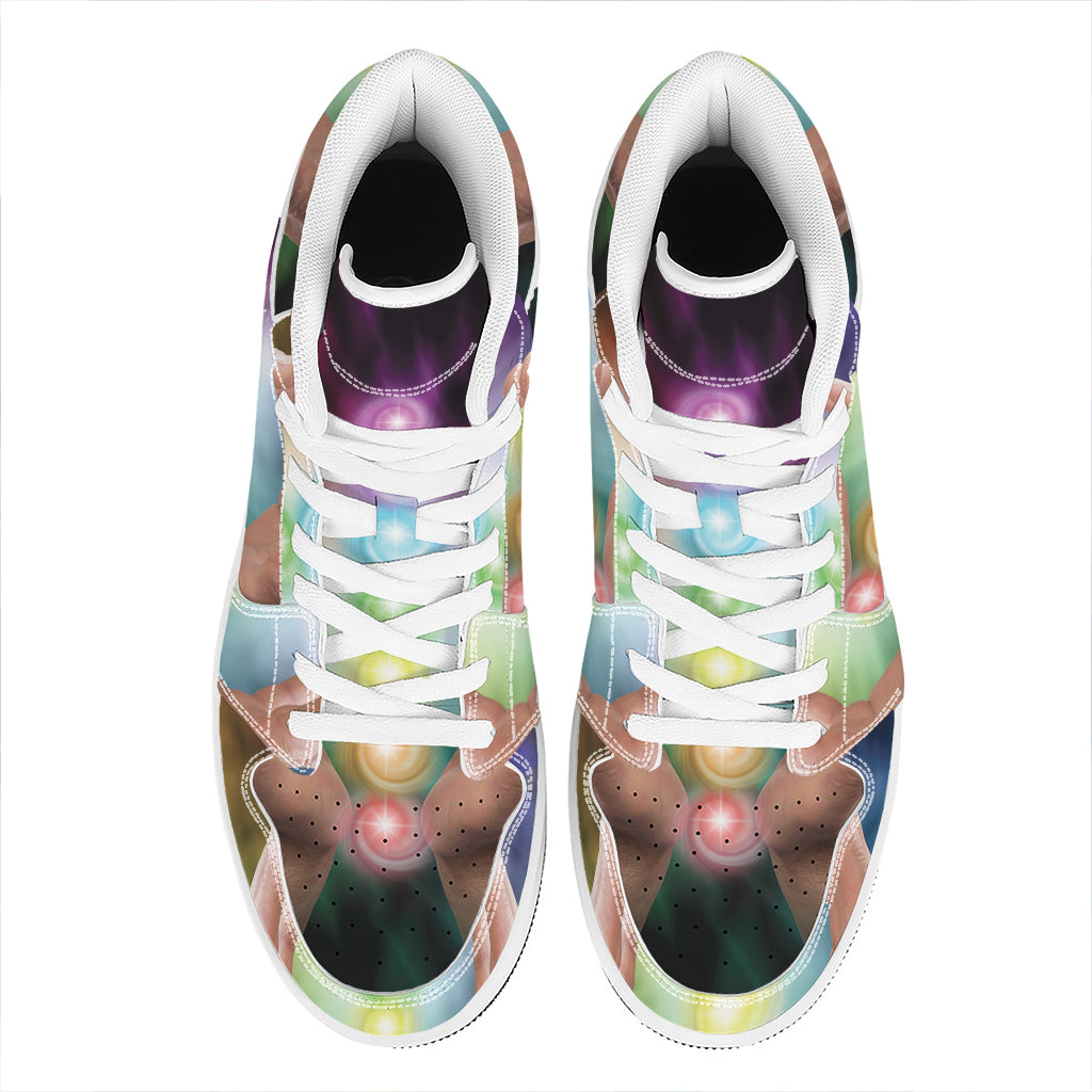 Seven Chakras Energy Print High Top Leather Sneakers