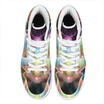 Seven Chakras Energy Print High Top Leather Sneakers