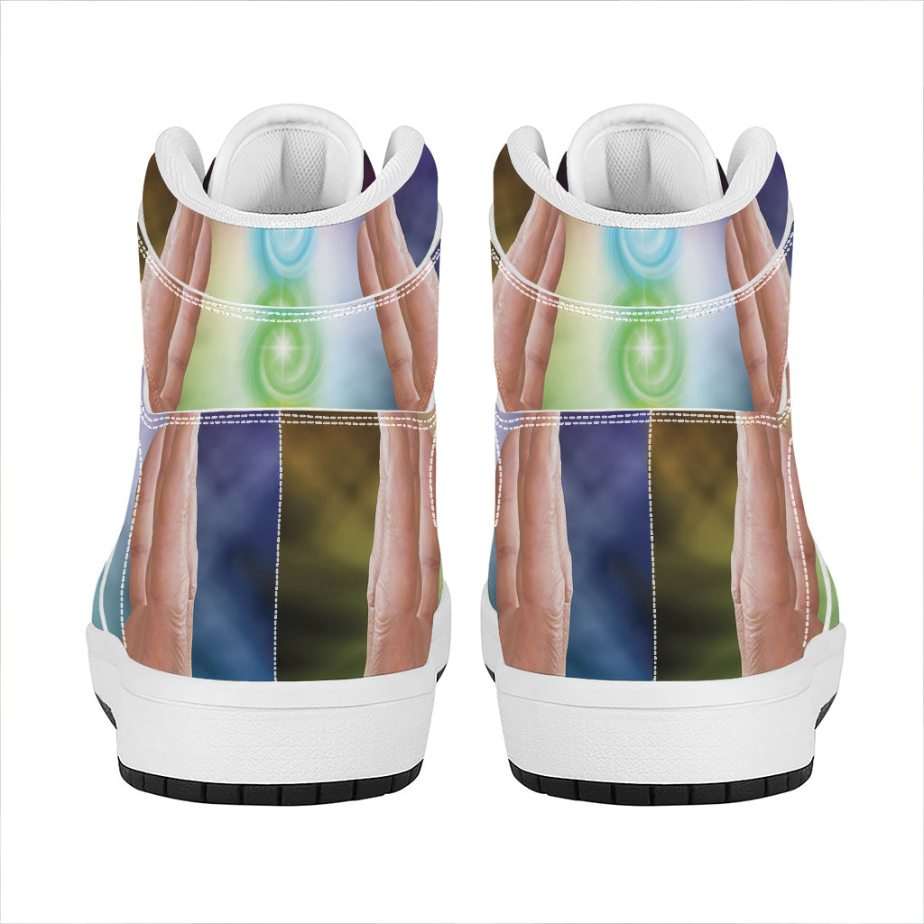 Seven Chakras Energy Print High Top Leather Sneakers