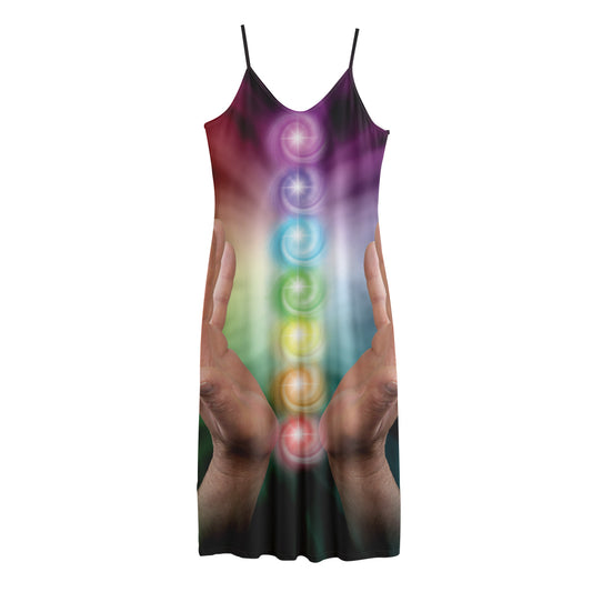 Seven Chakras Energy Print Jersey Midi Cami Dress