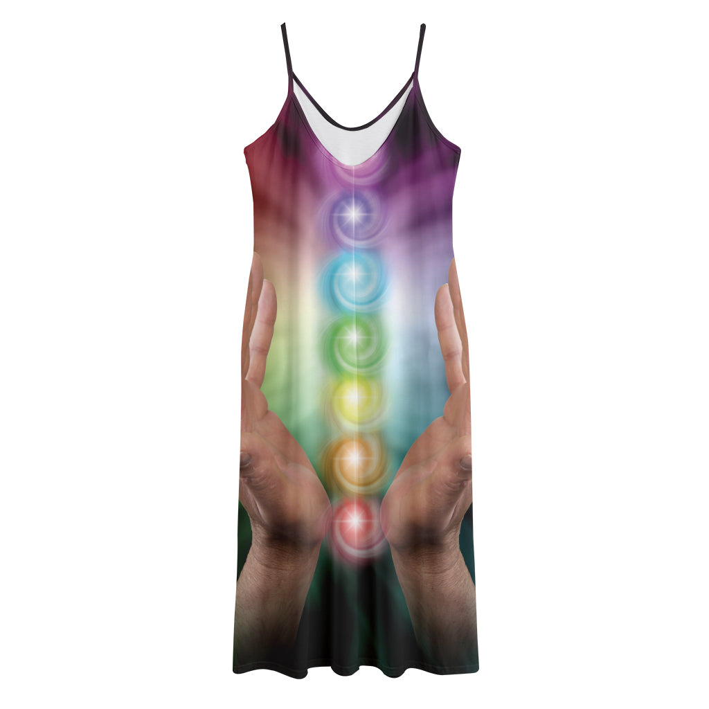 Seven Chakras Energy Print Jersey Midi Cami Dress