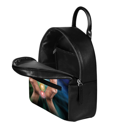 Seven Chakras Energy Print Leather Backpack