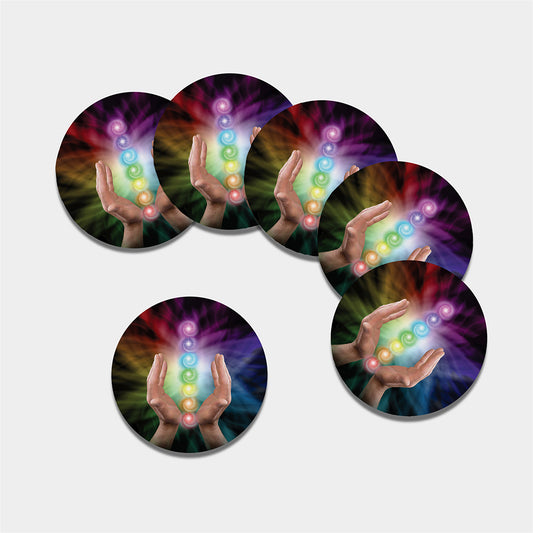 Seven Chakras Energy Print Leather Coaster Set