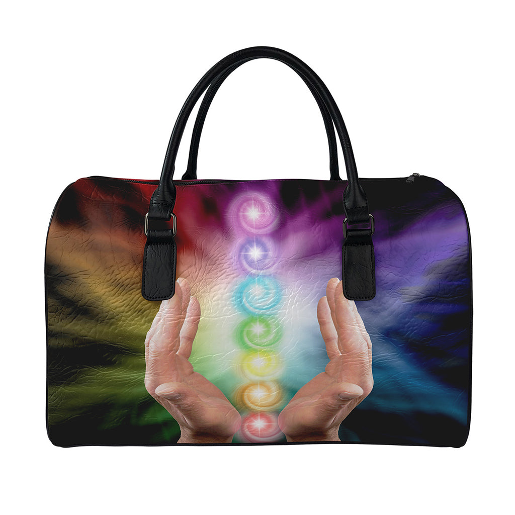 Seven Chakras Energy Print Leather Duffle Bag