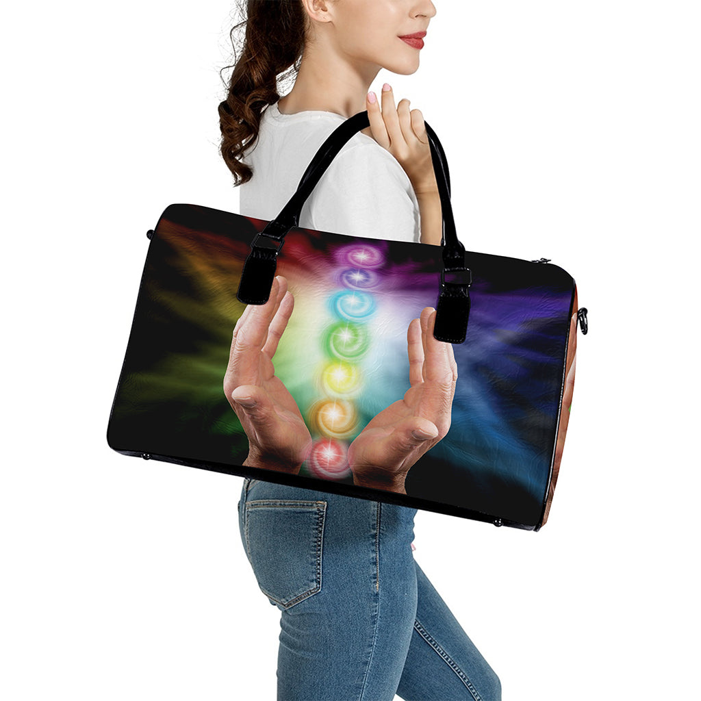 Seven Chakras Energy Print Leather Duffle Bag
