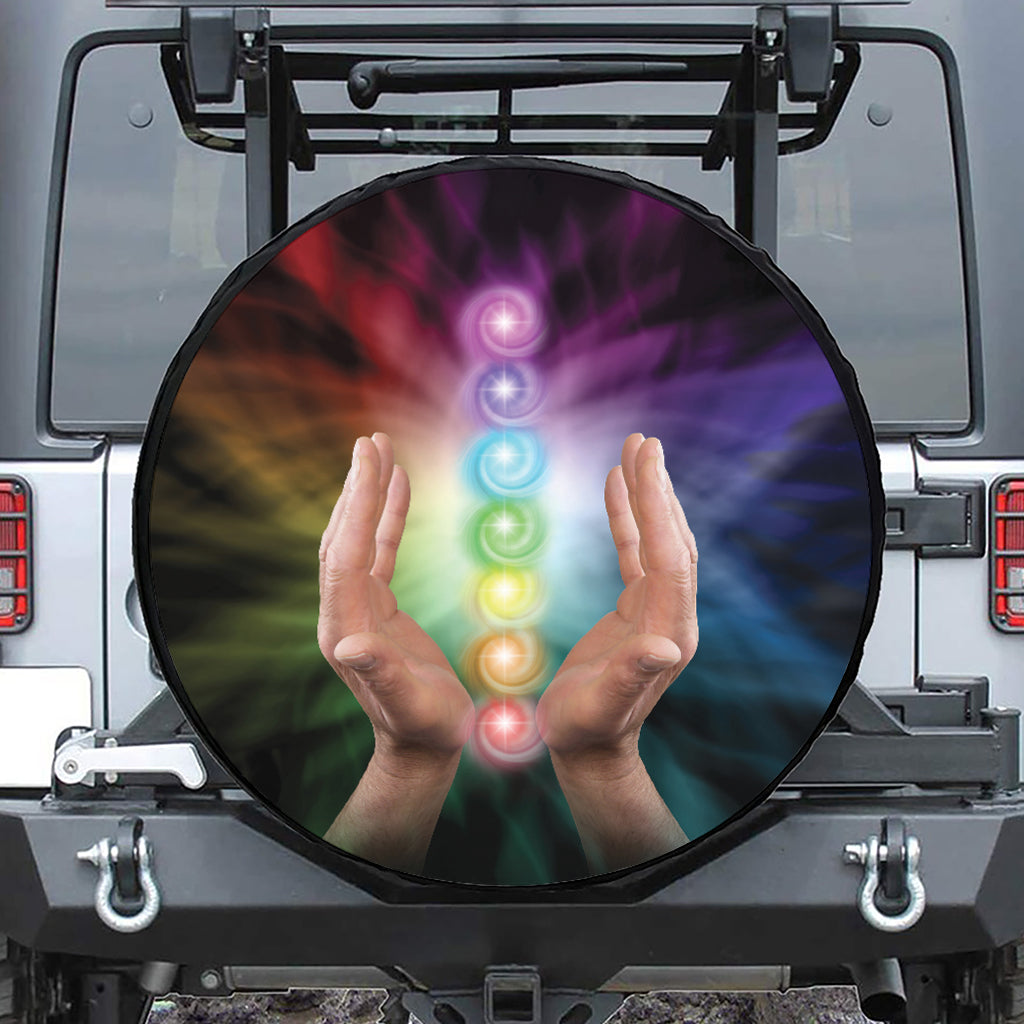 Seven Chakras Energy Print Leather Spare Tire Cover