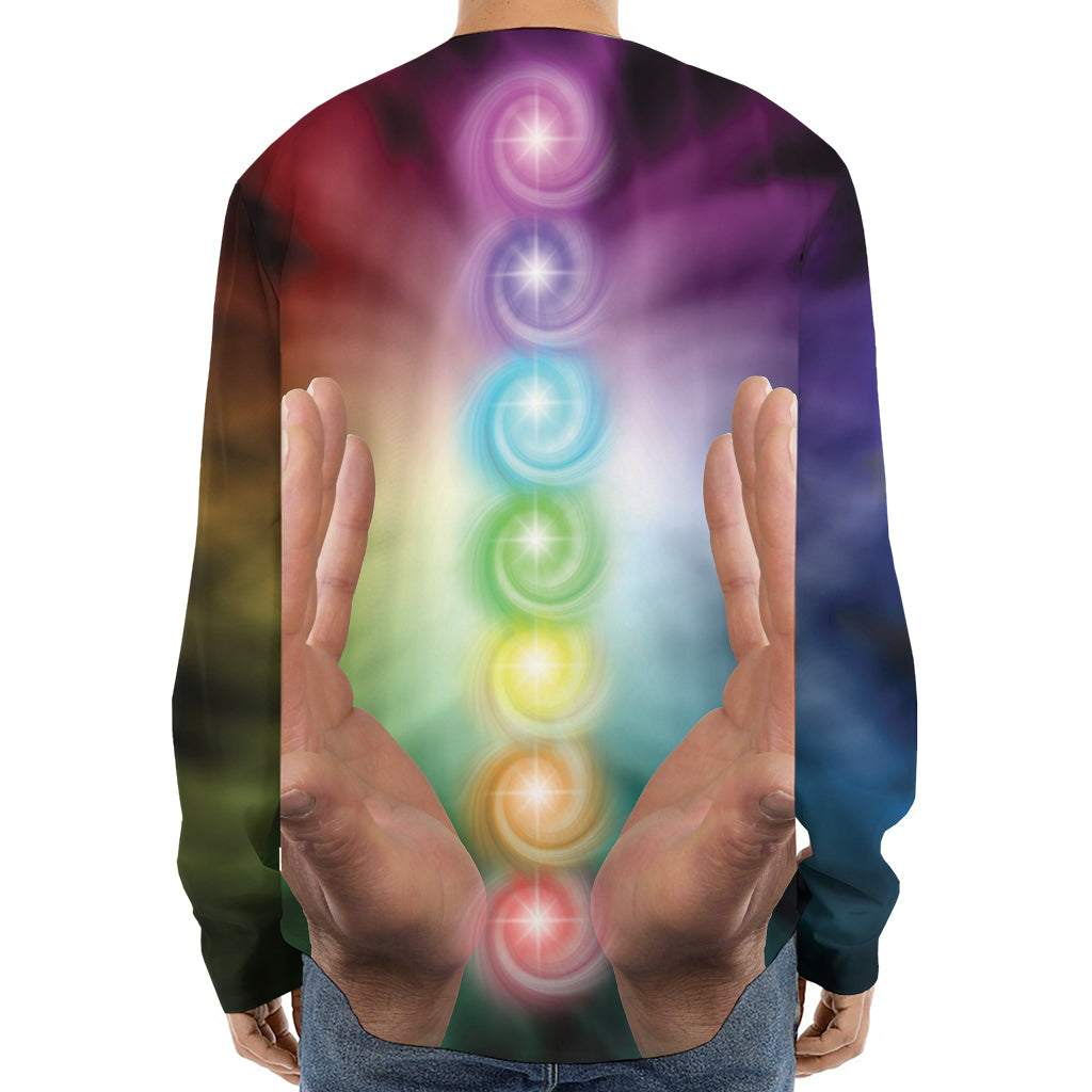 Seven Chakras Energy Print Long Sleeve Baseball Jersey