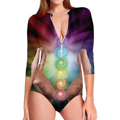 Seven Chakras Energy Print Long Sleeve Swimsuit