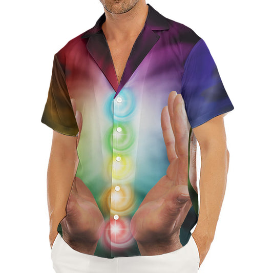 Seven Chakras Energy Print Men's Deep V-Neck Shirt