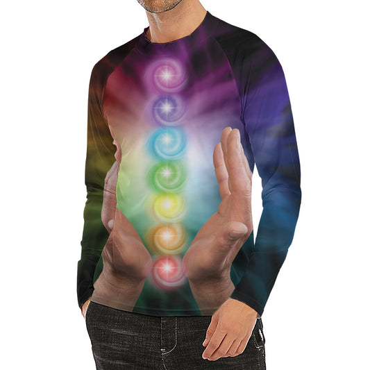 Seven Chakras Energy Print Men's Long Sleeve Rash Guard