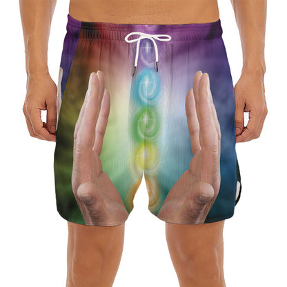 Seven Chakras Energy Print Men's Split Running Shorts