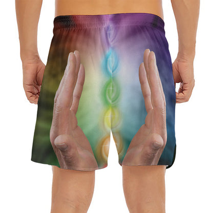 Seven Chakras Energy Print Men's Split Running Shorts