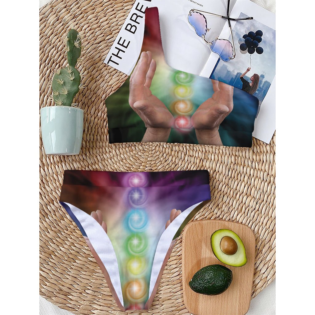 Seven Chakras Energy Print One Shoulder Bikini Top