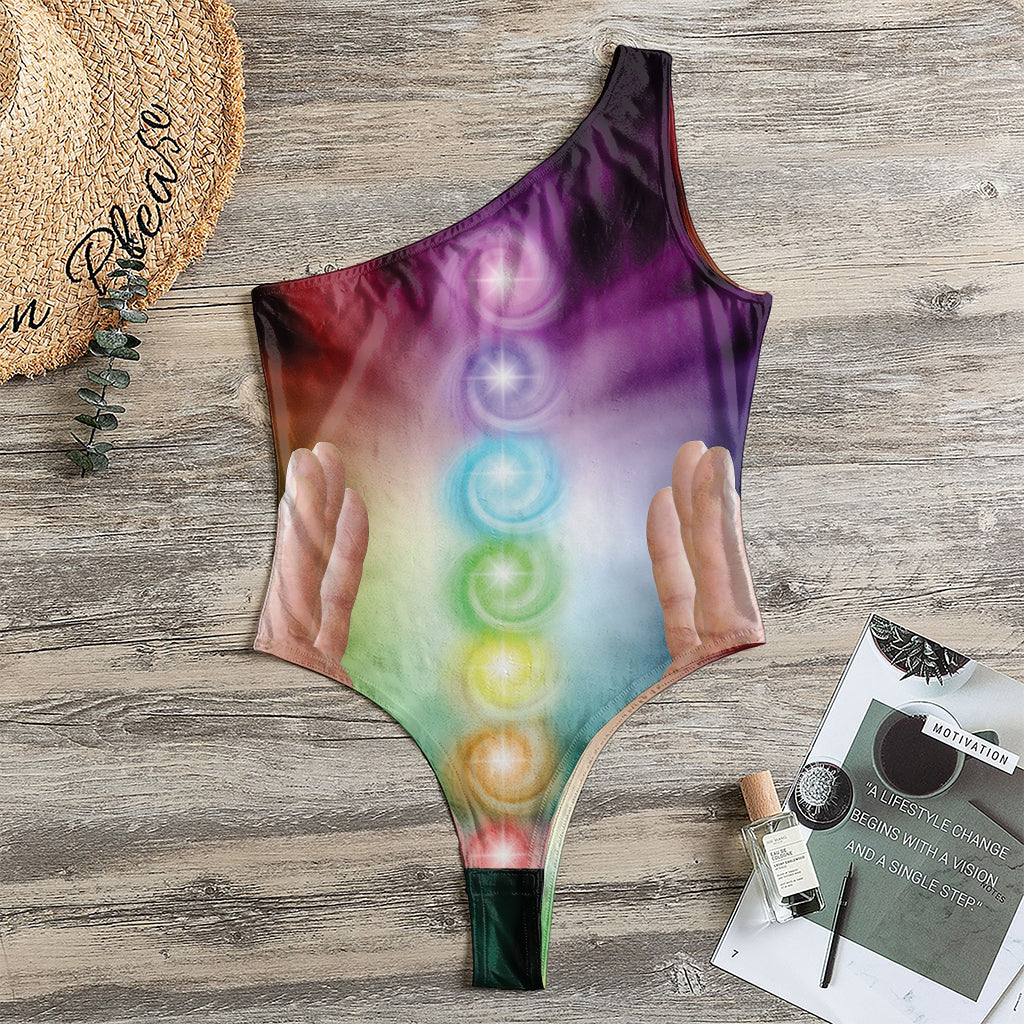 Seven Chakras Energy Print One Shoulder Bodysuit