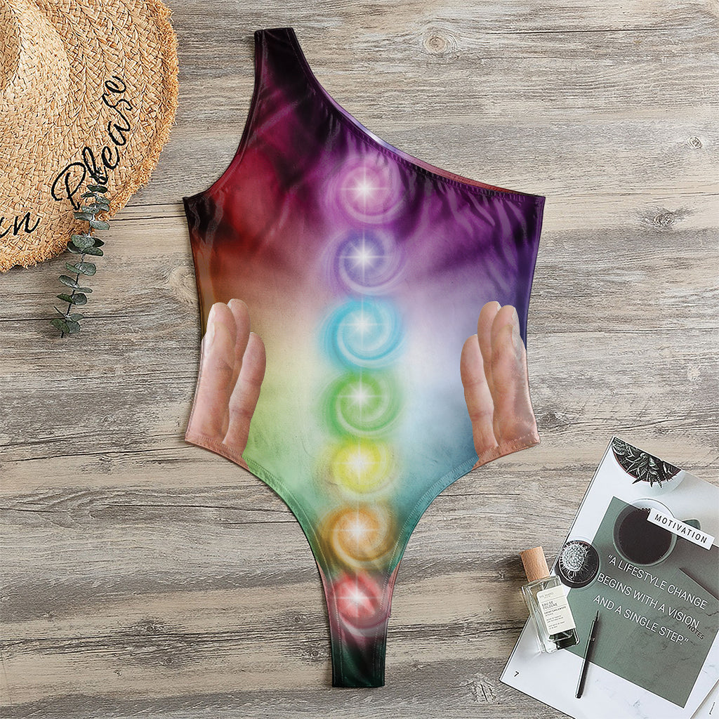 Seven Chakras Energy Print One Shoulder Bodysuit