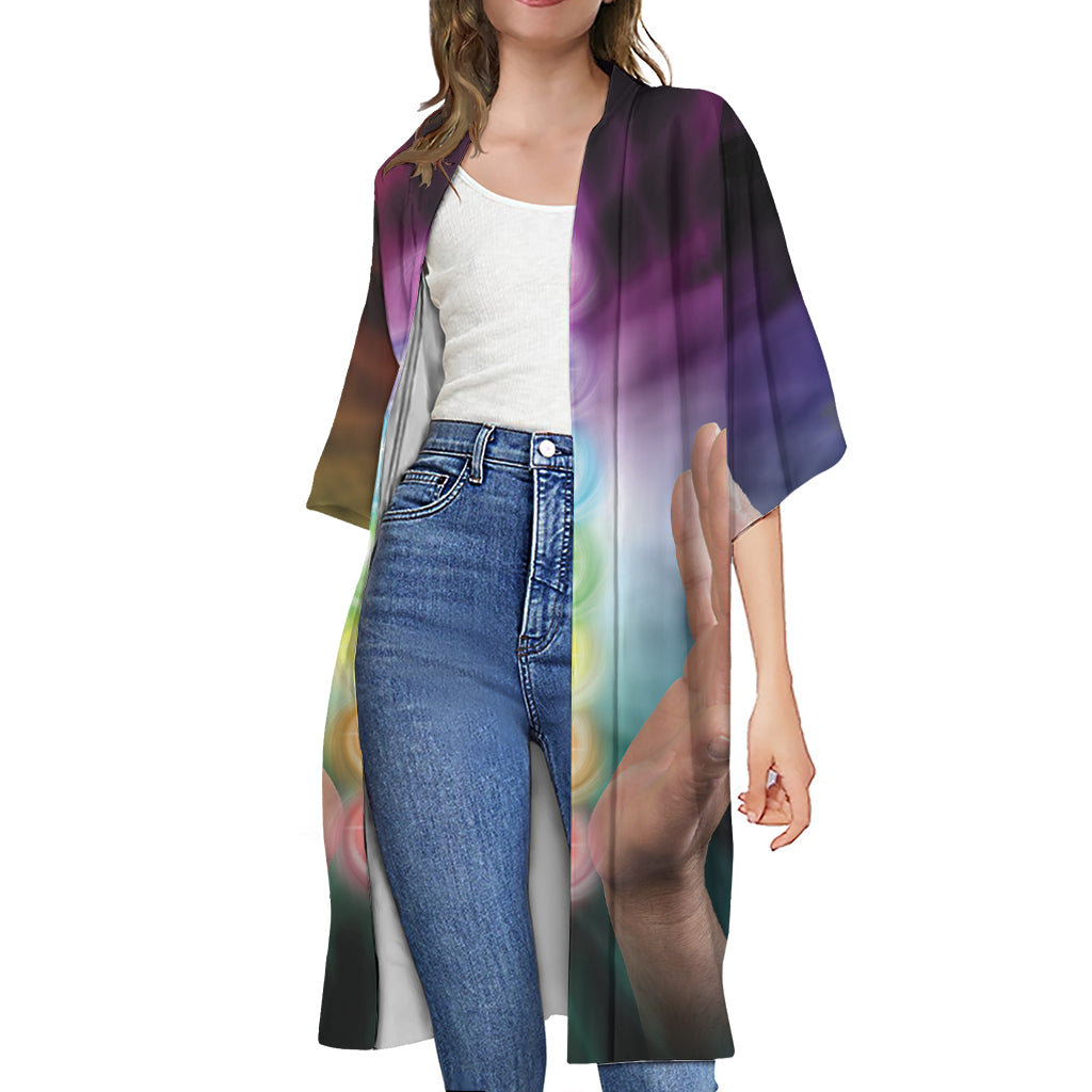 Seven Chakras Energy Print Open Front Beach Cover Up