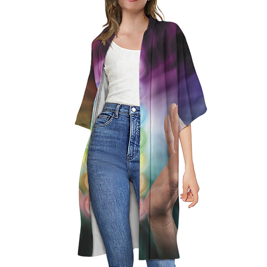 Seven Chakras Energy Print Open Front Beach Cover Up