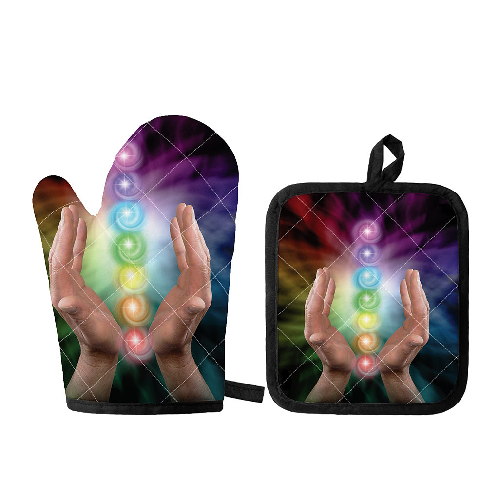 Seven Chakras Energy Print Oven Mitt And Pot Holder Set