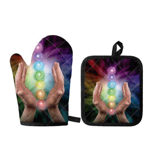 Seven Chakras Energy Print Oven Mitt And Pot Holder Set