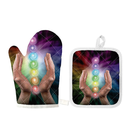 Seven Chakras Energy Print Oven Mitt And Pot Holder Set