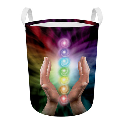 Seven Chakras Energy Print Round Laundry Basket