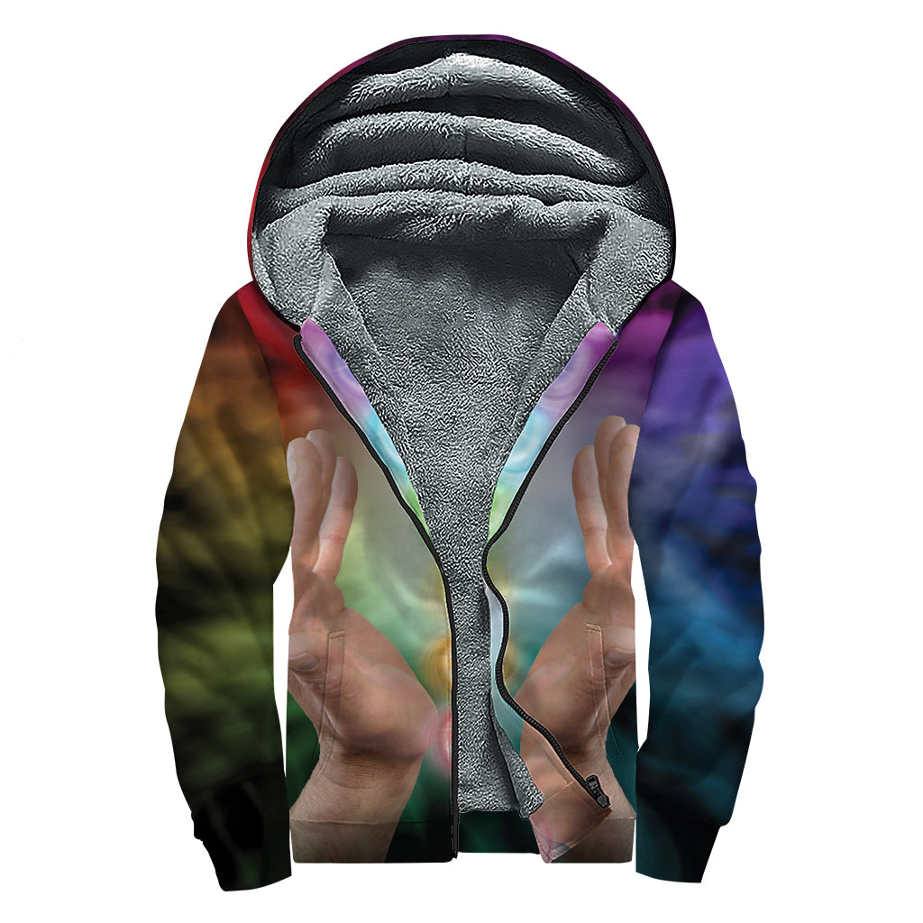 Seven Chakras Energy Print Sherpa Lined Zip Up Hoodie