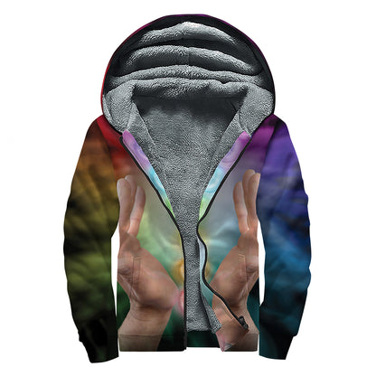 Seven Chakras Energy Print Sherpa Lined Zip Up Hoodie