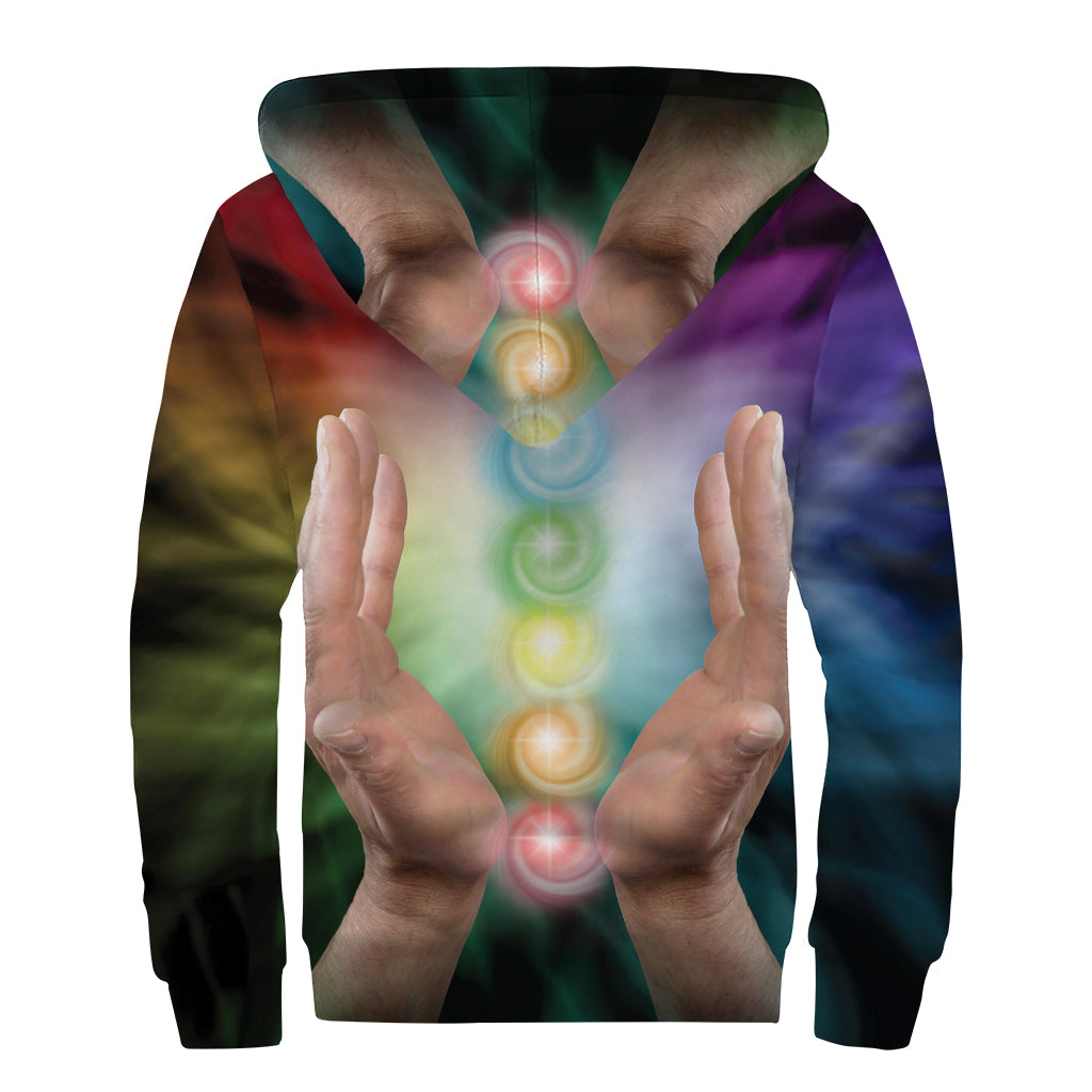 Seven Chakras Energy Print Sherpa Lined Zip Up Hoodie