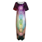Seven Chakras Energy Print Short Sleeve Long Nightdress