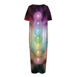 Seven Chakras Energy Print Short Sleeve Long Nightdress