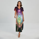 Seven Chakras Energy Print Short Sleeve Maxi Dress