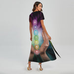 Seven Chakras Energy Print Short Sleeve Maxi Dress